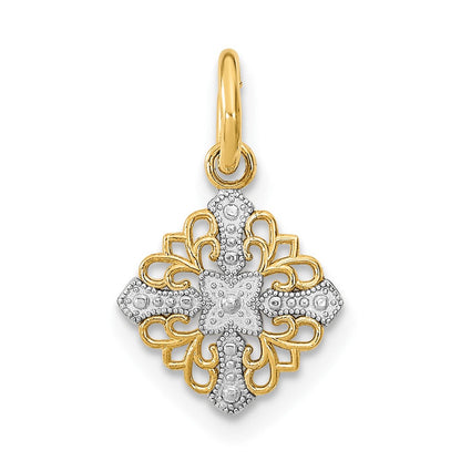 10K Gelb mit Rhodium 10K Mini Kreuz Medallion Charm