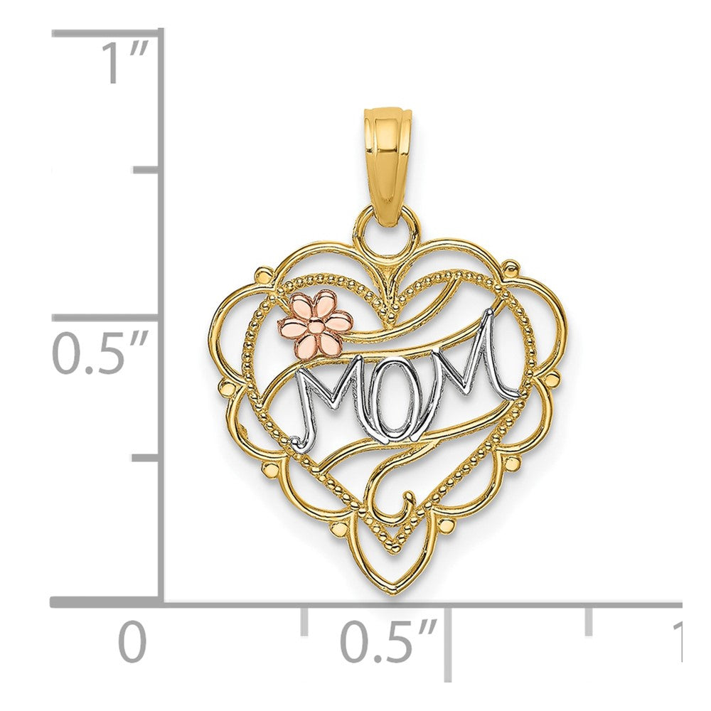 10K Bicolor 10K Bicolor mit Rhodium Mama Herz mit Blume Charm