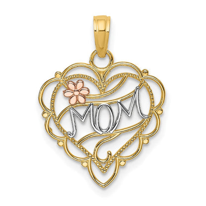10K Bicolor 10K Bicolor mit Rhodium Mama Herz mit Blume Charm