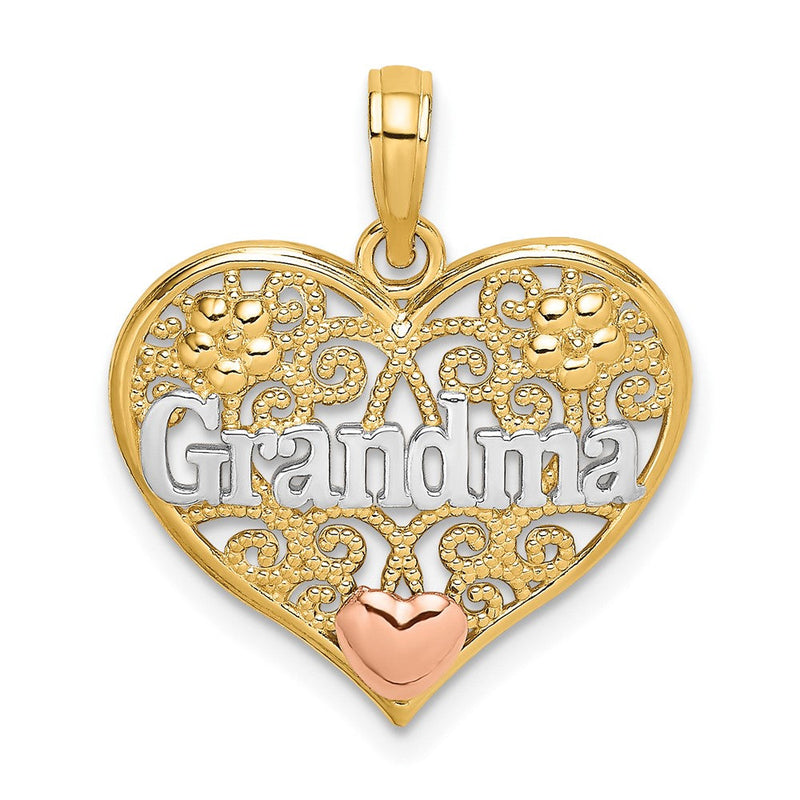 10K Bicolor 10K mit Weiß Rhodium Oma Herz Charm