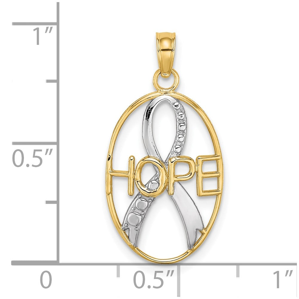 10K Gelb mit Rhodium 10K mit Rhodium Hoffnung Bewusstsein Schleife Anhänger
