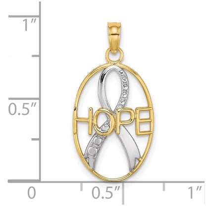 10K Gelb mit Rhodium 10K mit Rhodium Hoffnung Bewusstsein Schleife Anhänger