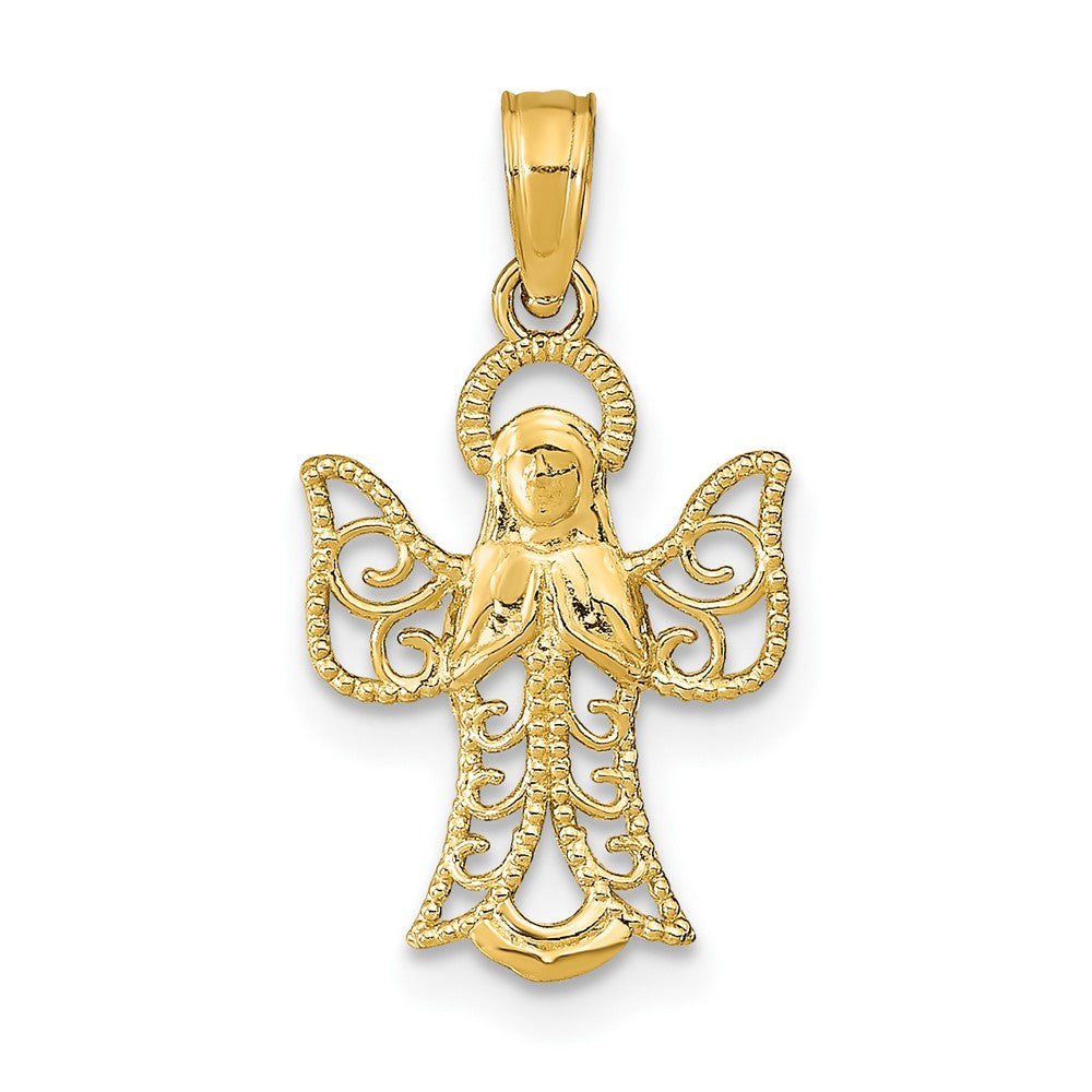 10K Gelbgold 10K Engel mit Filigran Ausgeschnitten Flügel Charm