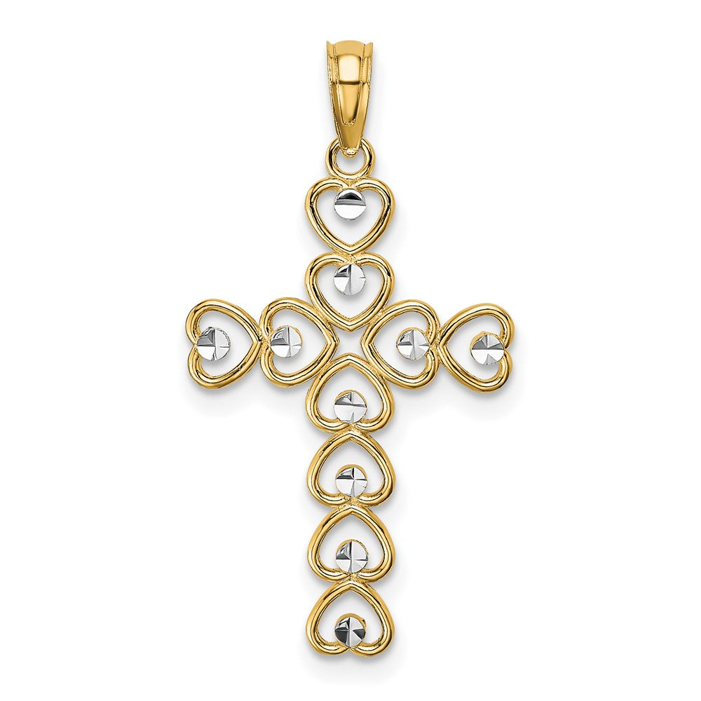 10K Gelb mit Rhodium 10K mit Rhodium Herzen/cross Anhänger