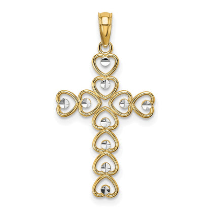 10K Gelb mit Rhodium 10K mit Rhodium Herzen/cross Anhänger