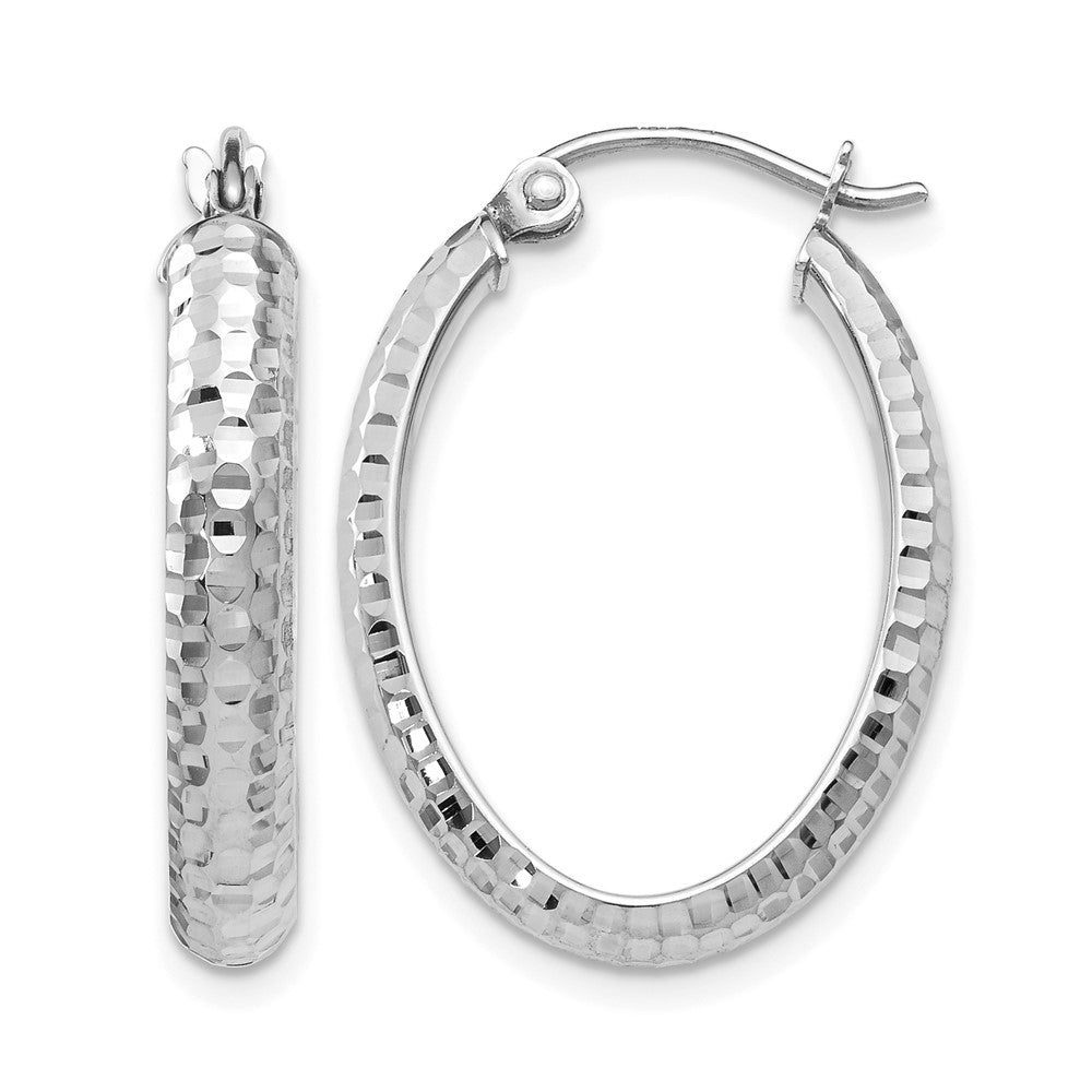 10K Weißgold Diamantiert Oval Klappbar Creolen