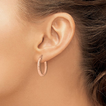 10K Roségold Diamantiert Oval Klappbar Creolen