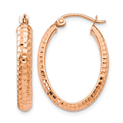 10K Roségold Diamantiert Oval Klappbar Creolen