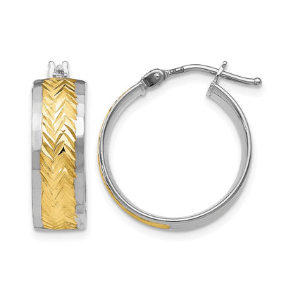 10K Gelb mit Rhodium mit Weiß Rhodium Beschichtung Poliert und Diamantiert Ohrringe