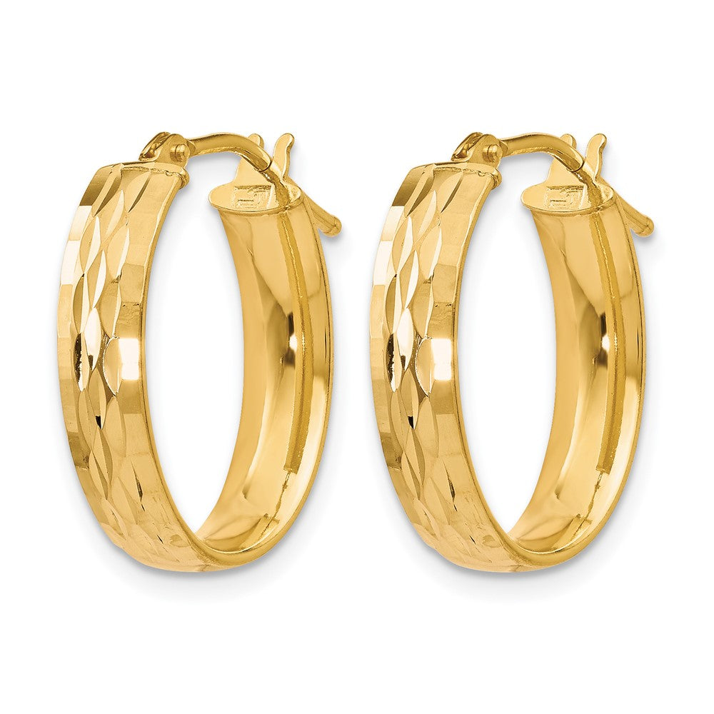 10K Gelbgold Poliert und Diamantiert Oval Klappbar Creolen