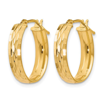 10K Gelbgold Poliert und Diamantiert Oval Klappbar Creolen