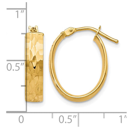 10K Gelbgold Poliert und Diamantiert Oval Klappbar Creolen