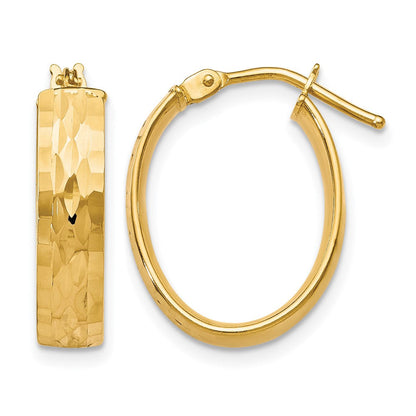 10K Gelbgold Poliert und Diamantiert Oval Klappbar Creolen