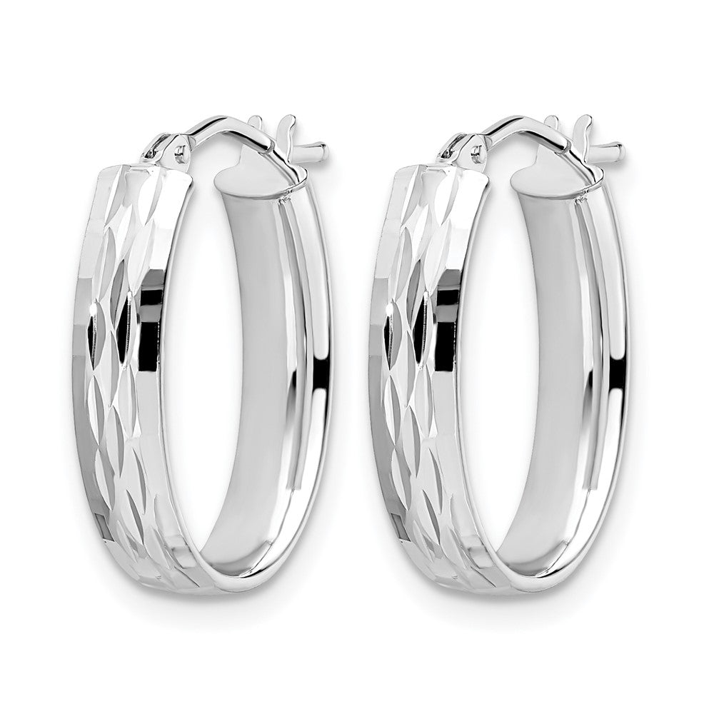 10K Gelb mit Rhodium mit Weiß Rhodium Beschichtung Poliert und Diamantiert Oval Klappbar Creolen