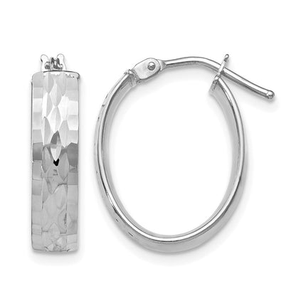 10K Gelb mit Rhodium mit Weiß Rhodium Beschichtung Poliert und Diamantiert Oval Klappbar Creolen