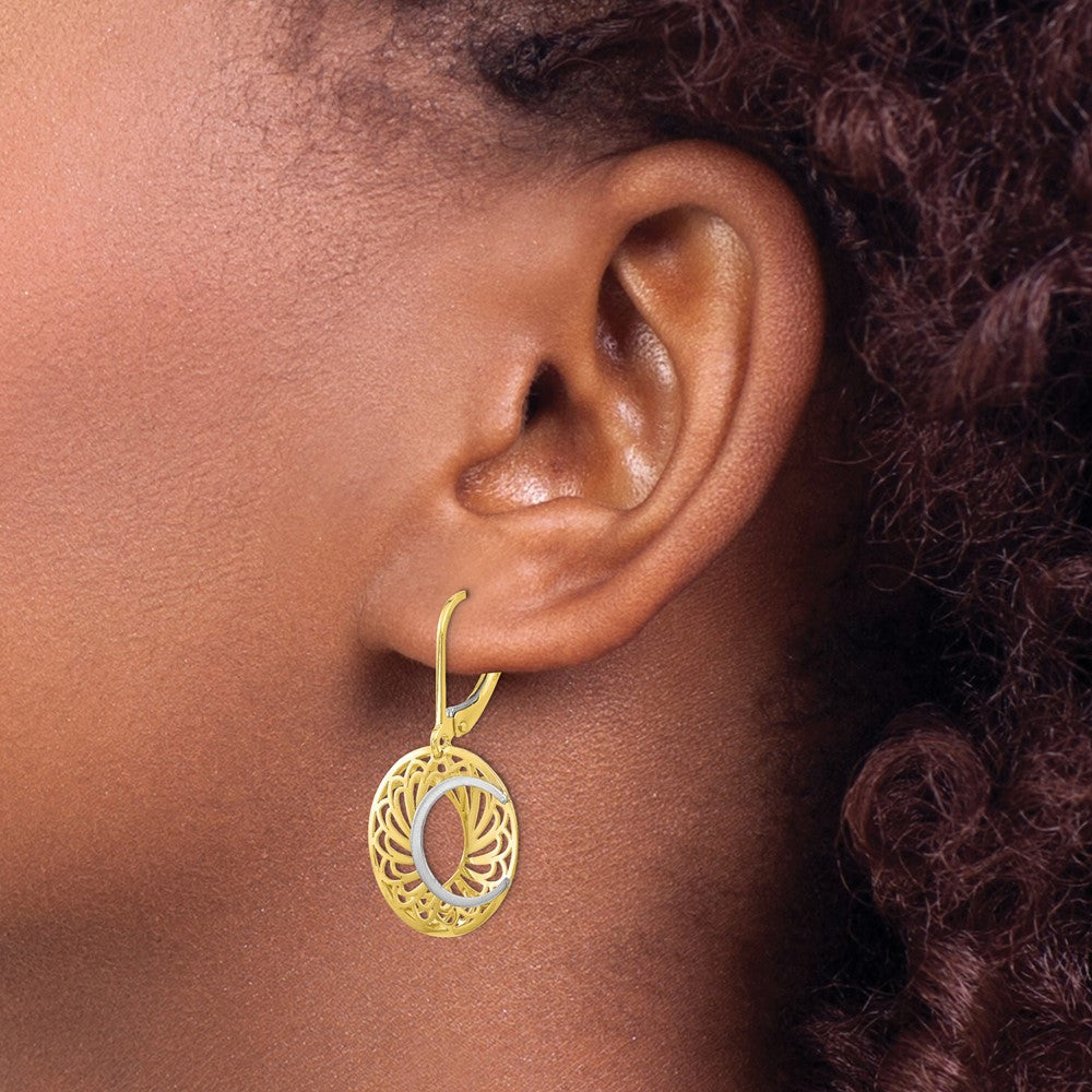 10K Bicolor Poliert und Satiniert Ohrhänger mit Brisur