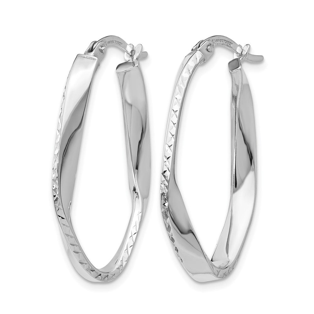10K Weißgold Poliert und Diamantiert Oval Creolen