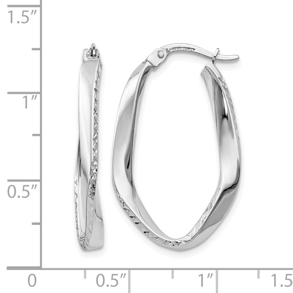 10K Weißgold Poliert und Diamantiert Oval Creolen