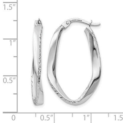10K Weißgold Poliert und Diamantiert Oval Creolen