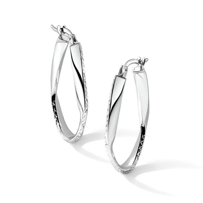 10K Weißgold Poliert und Diamantiert Oval Creolen