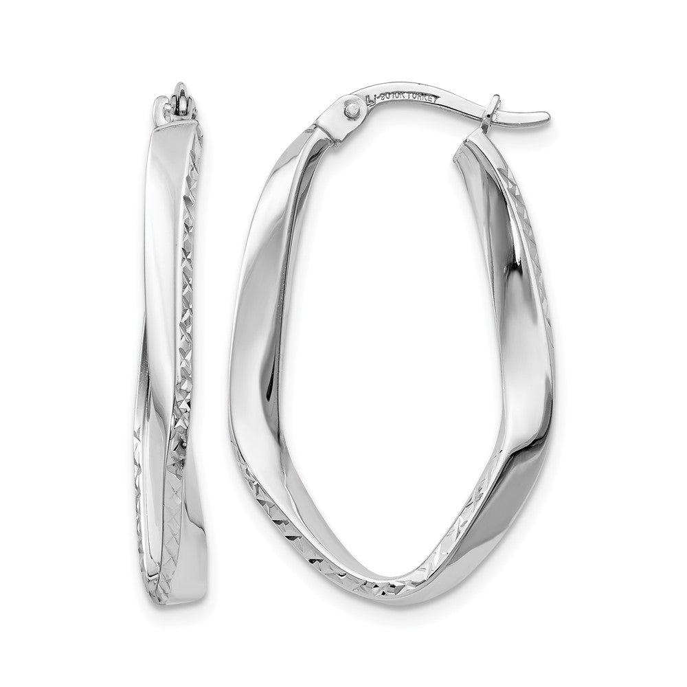 10K Weißgold Poliert und Diamantiert Oval Creolen