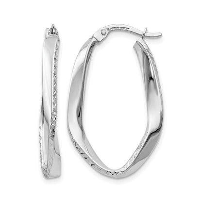 10K Weißgold Poliert und Diamantiert Oval Creolen