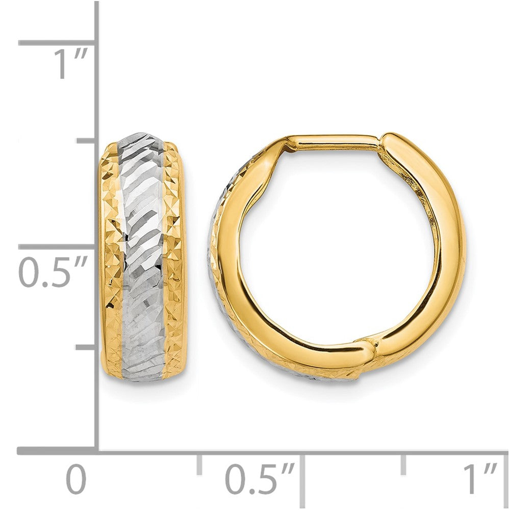 10K Gelb mit Rhodium mit Weiß Rhodium Poliert und Diamantiert Creolen