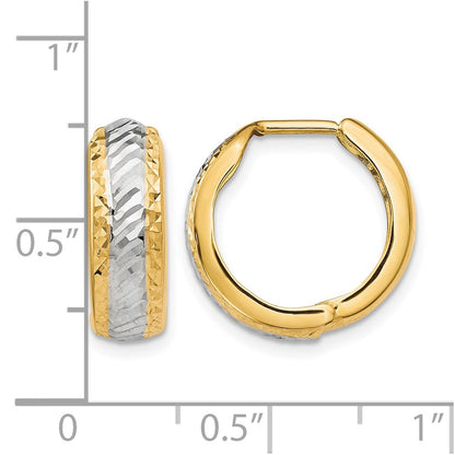 10K Gelb mit Rhodium mit Weiß Rhodium Poliert und Diamantiert Creolen