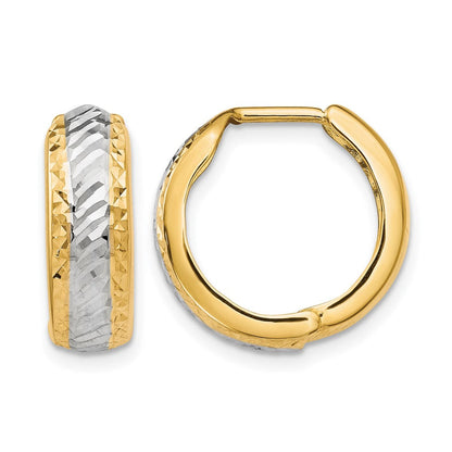 10K Gelb mit Rhodium mit Weiß Rhodium Poliert und Diamantiert Creolen