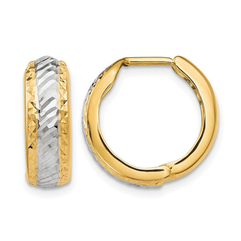 10K Gelb mit Rhodium mit Weiß Rhodium Poliert und Diamantiert Creolen
