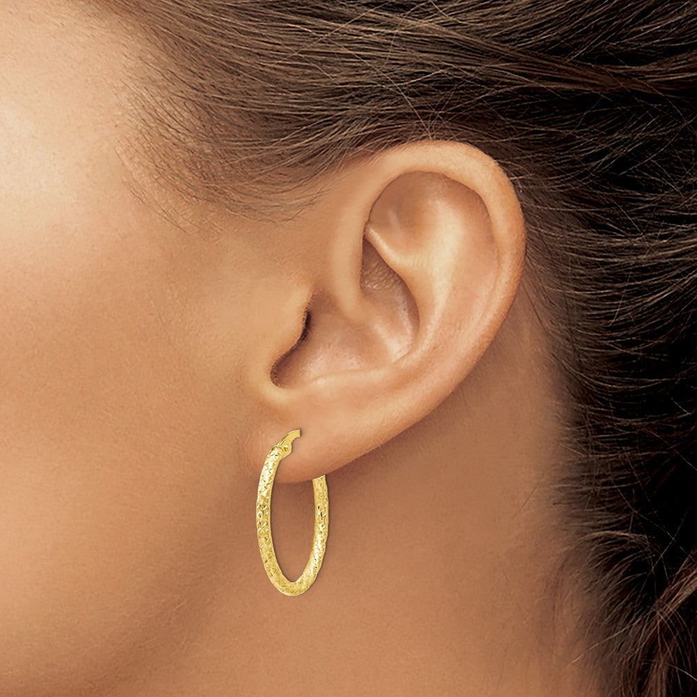 10K Gelbgold Poliert Diamantiert Oval Creolen