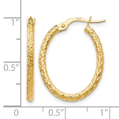 10K Gelbgold Poliert Diamantiert Oval Creolen
