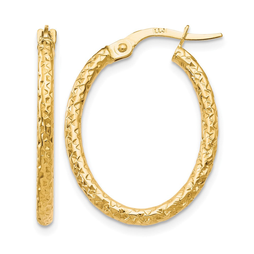 10K Gelbgold Poliert Diamantiert Oval Creolen