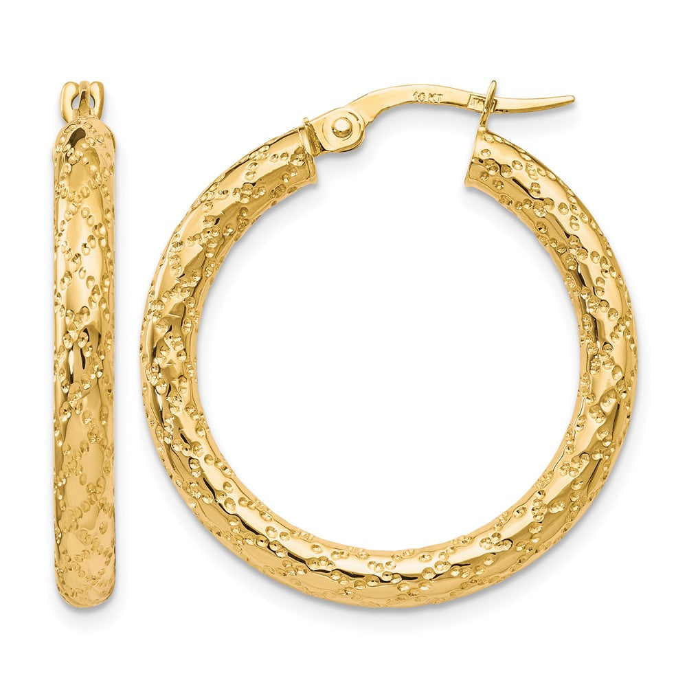10K Gelbgold Poliert und Strukturiert Klappbar Creolen