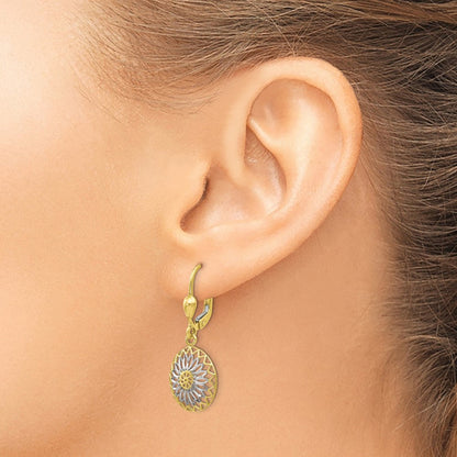 10K Gelb mit Rhodium mit Weiß Rhodium Poliert Ohrhänger mit Brisur