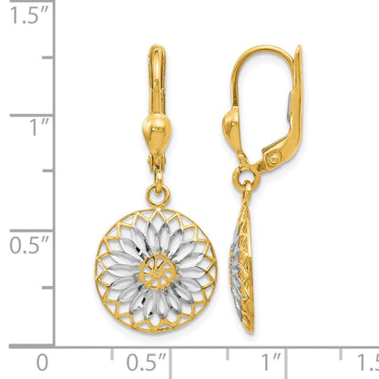 10K Gelb mit Rhodium mit Weiß Rhodium Poliert Ohrhänger mit Brisur