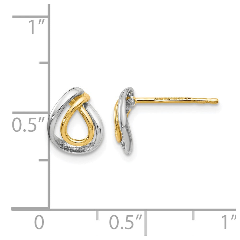10K Gelb mit Rhodium mit Weiß Rhodium Poliert Ohrstecker