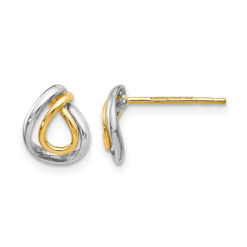 10K Gelb mit Rhodium mit Weiß Rhodium Poliert Ohrstecker