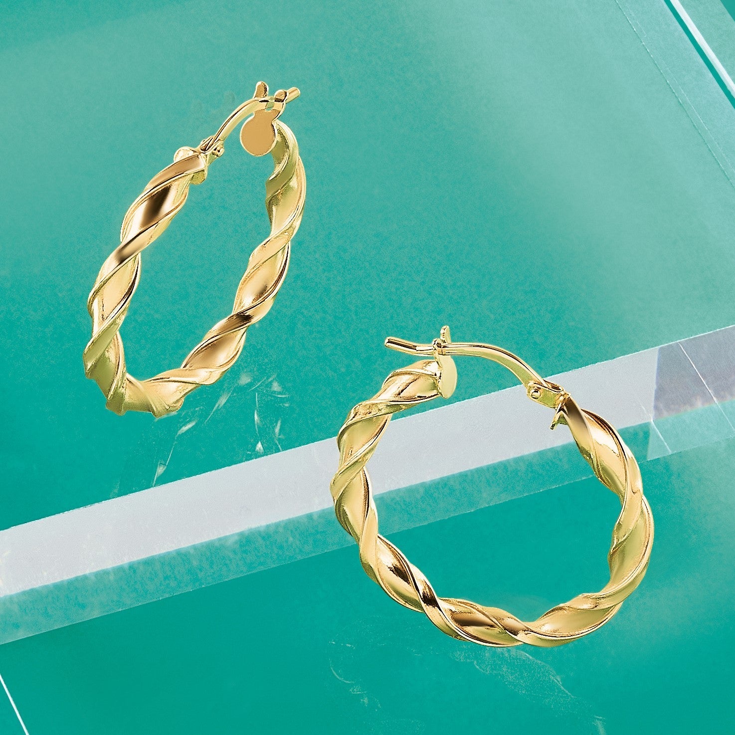 10K Gelbgold Poliert Gedreht Creolen