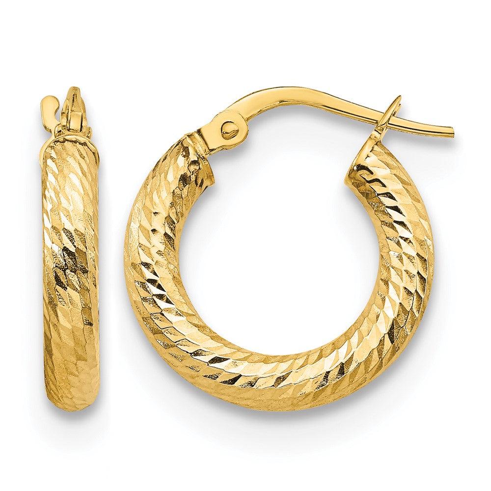 10K Gelbgold 3x10 Diamantiert Rund Creolen