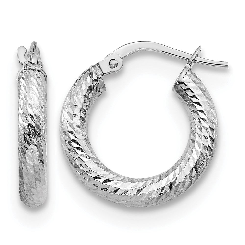 10K Weißgold 3x10 Diamantiert Rund Creolen