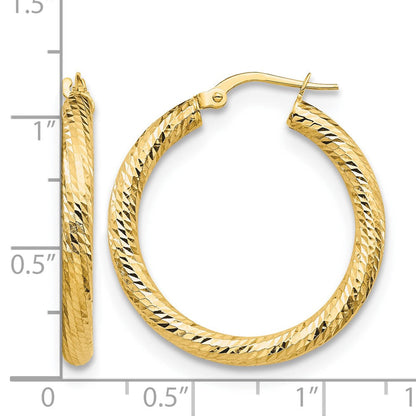 10K Gelbgold 3x20 Diamantiert Rund Creolen