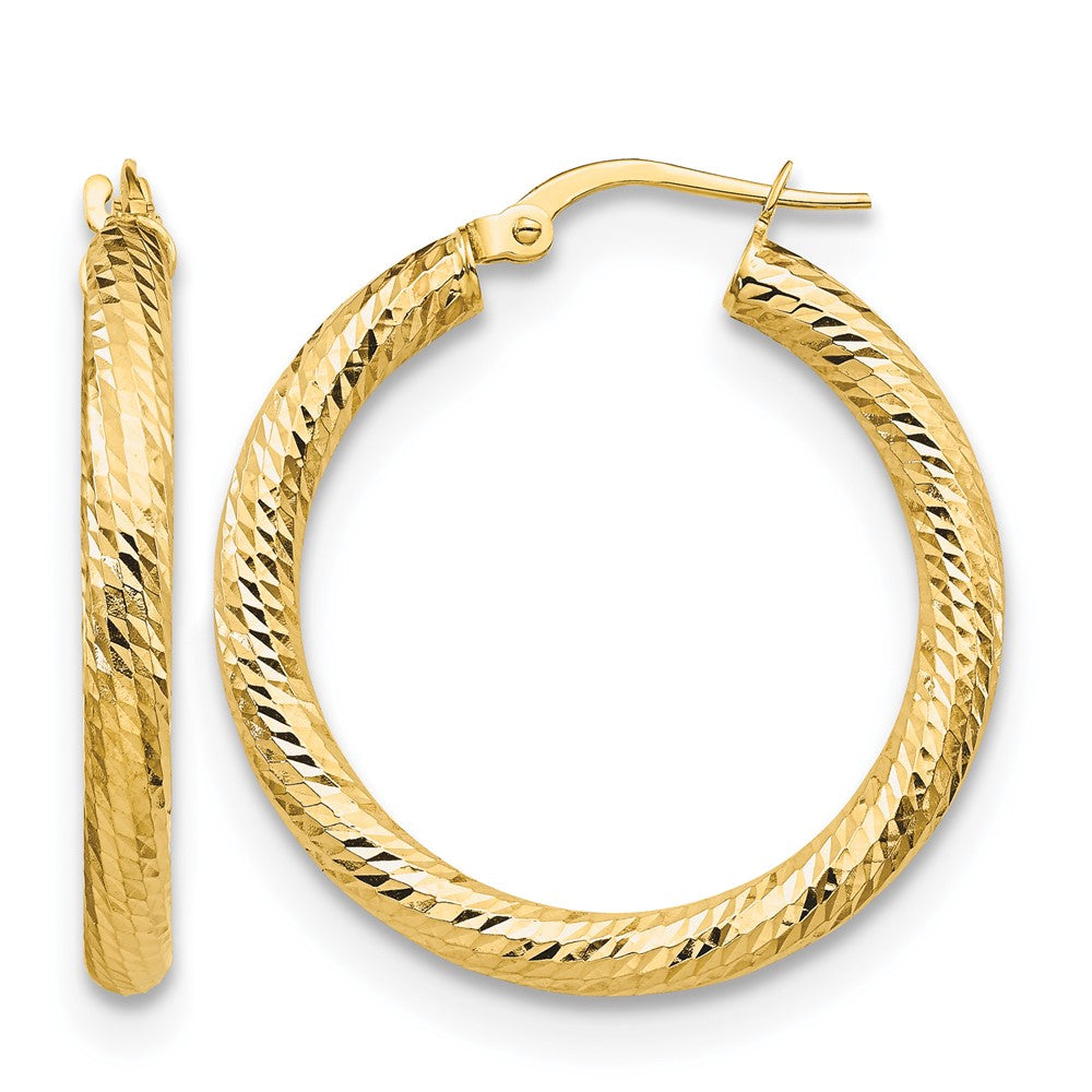 10K Gelbgold 3x20 Diamantiert Rund Creolen