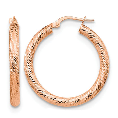 10K Roségold 3x20 Diamantiert Rund Creolen