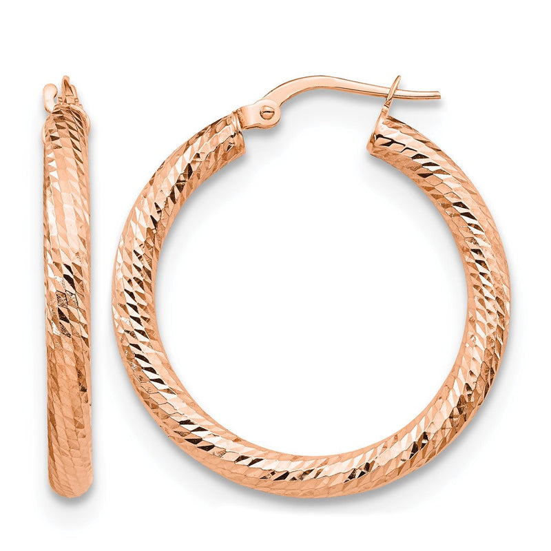 10K Roségold 3x20 Diamantiert Rund Creolen