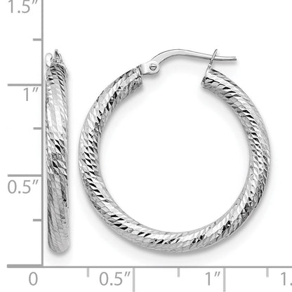 10K Weißgold 3x20 Diamantiert Rund Creolen