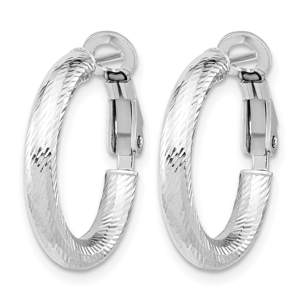 10K Gelb mit Rhodium 3x15 mit Weiß Rhodiniert Beschichtung Diamantiert Rund Omega Rückseite Creolen