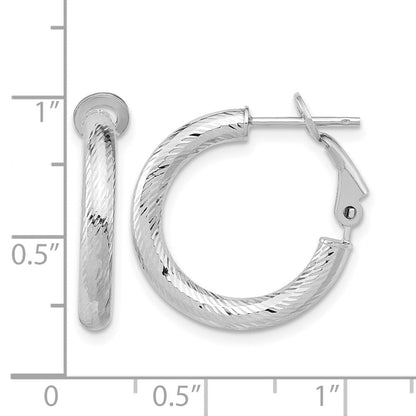 10K Gelb mit Rhodium 3x15 mit Weiß Rhodiniert Beschichtung Diamantiert Rund Omega Rückseite Creolen