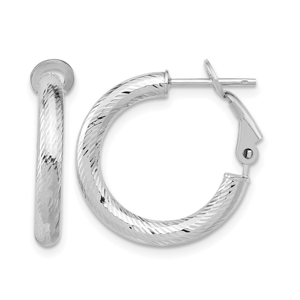 10K Gelb mit Rhodium 3x15 mit Weiß Rhodiniert Beschichtung Diamantiert Rund Omega Rückseite Creolen