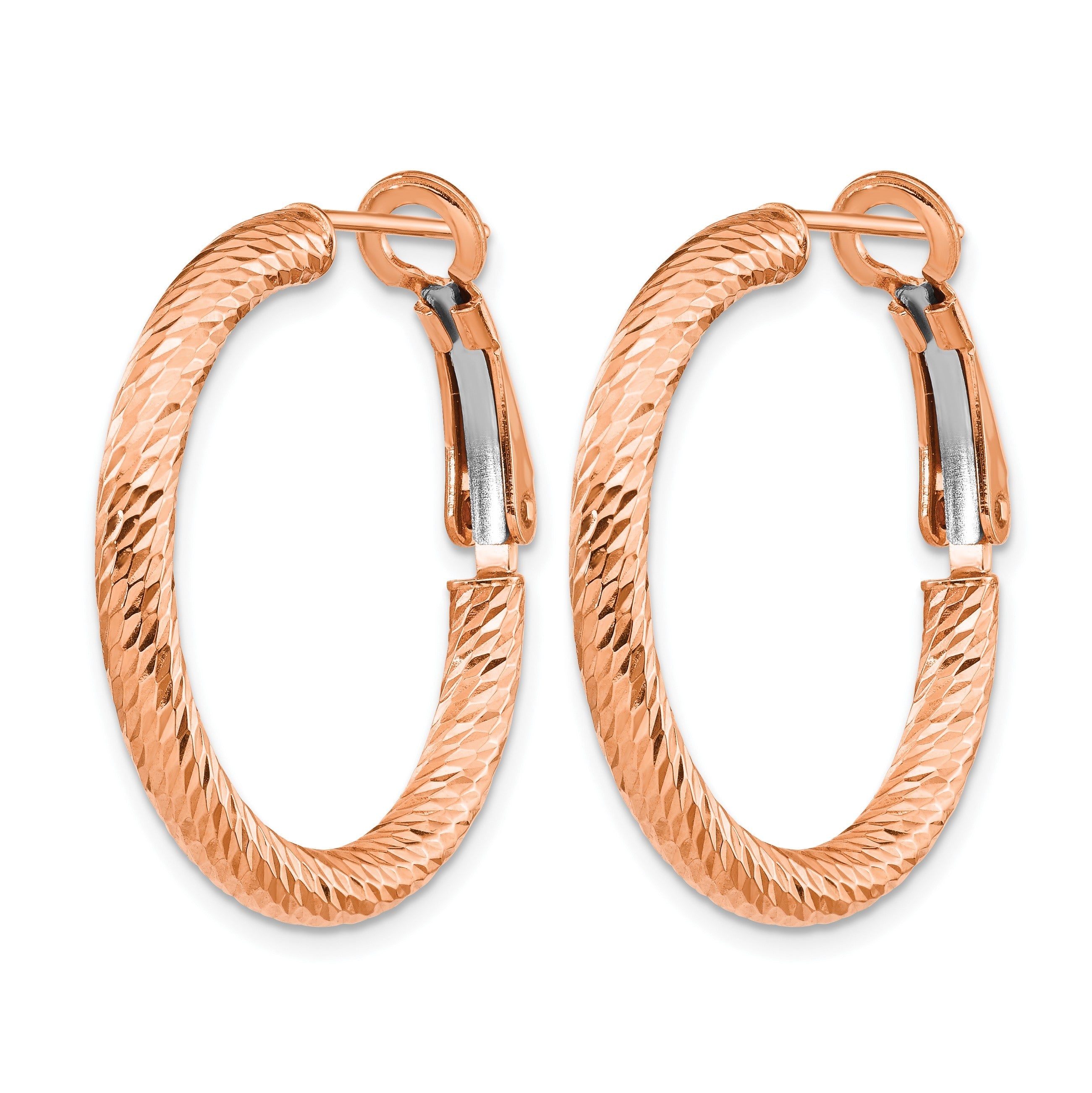 10K Gelbgold 3x20 mit Rose Beschichtung Diamantiert Rund Omega Rückseite Creolen